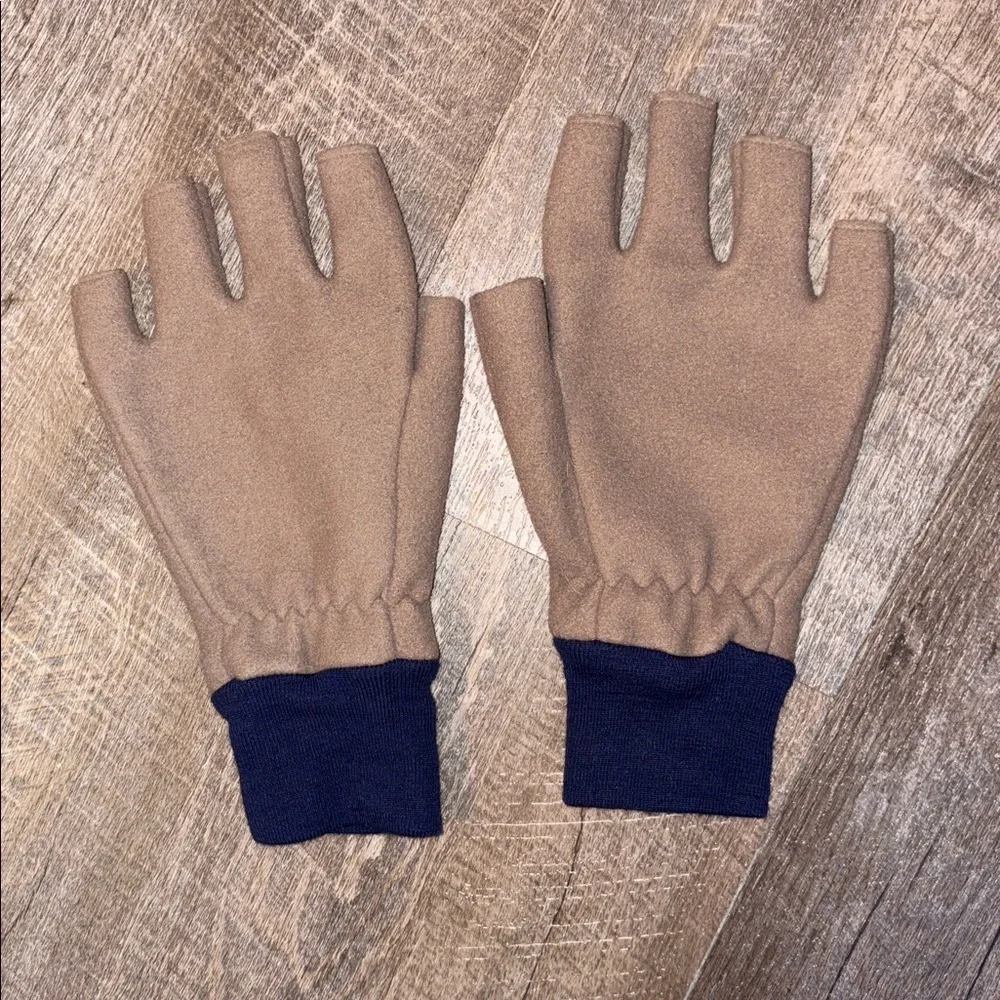 Patagonia Tan with Navy Cuff Fleece Open Finger Gloves size S